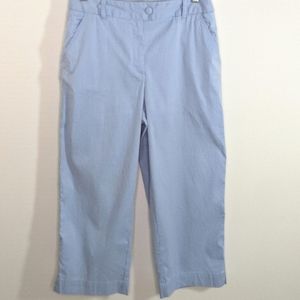 90's Vtg Talbots Stretch Capris Sky Blue White Stripes 10 Flat Front Preppy